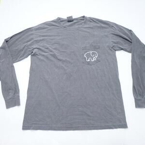 Ivory Ella Shirt Men Medium Gray 100% Cotton Elephant Print Long Sleeve Pullover